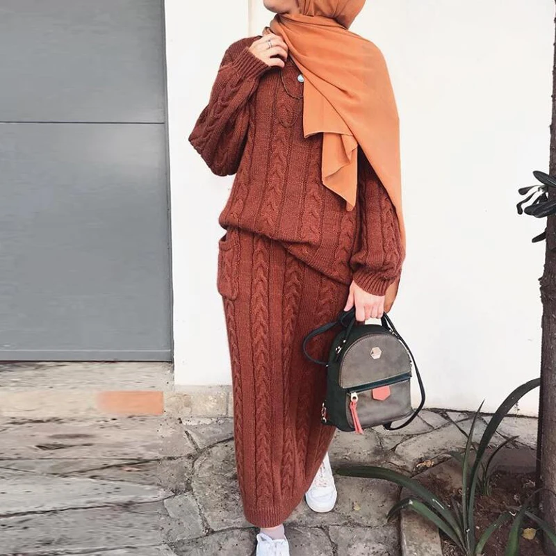 

Winter Sweater Abaya Dubai Turkey Muslim Sets Hijab Dress Caftan Kaftan Islam Clothing Abayas For Women Robe Musulman Ensembles