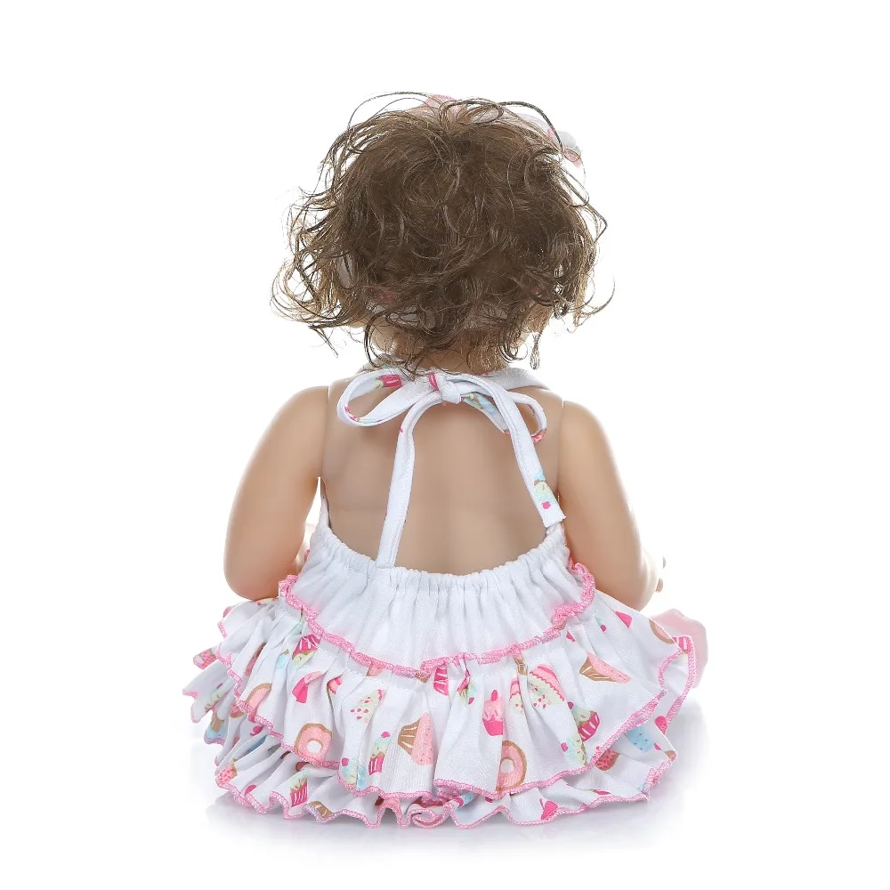 

NPK 48CM full body slicone bebe doll reborn baby girl Bath toy hand-rooted curly hair waterproof Anatomically Correct