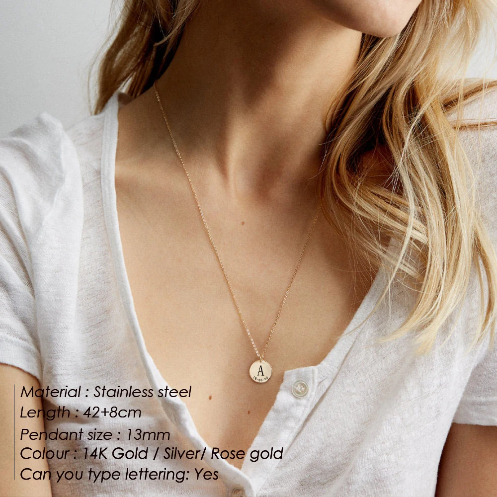 

Personalized Custom 26 Alphabets Custom Necklace Fashion women Not Darken 316L Stainless Steel Necklace 13mm Pendant Necklace