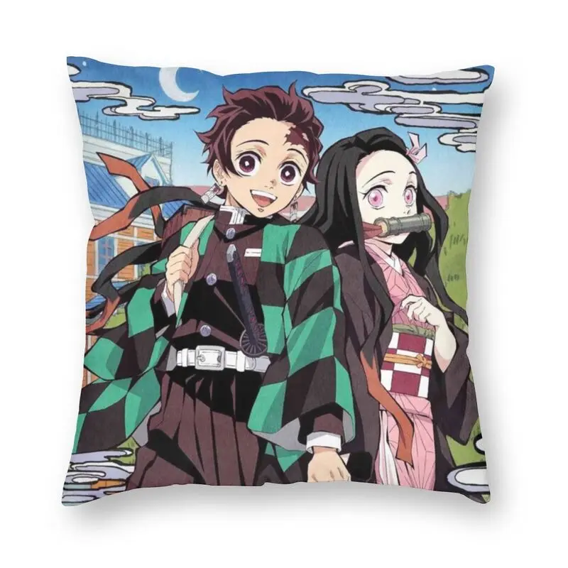 

Luxury Demon Slayer Tanjirou And Nezuco Cushion Cover Soft Kimetsu No Yaiba Throw Pillow Case Living Room Decoration