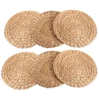 Акция! 6 шт Круглые тканые салфетки для обеденного стола, 7,8 дюймов Плетеный соломенный коврик, термостойкий Нескользящие плетение столовых