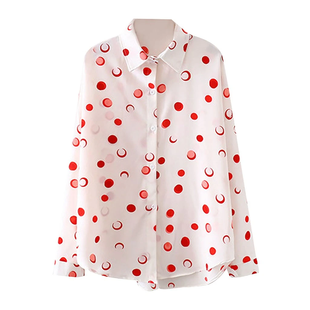 JAYCOSIN модные женские блузки повседневные с длинным рукавом в горошек винтажные v