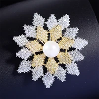 elegant temperament pearl flower corsage for suit 2022 fashion zirconia brooch pin korean luxury brand brooches jewelry