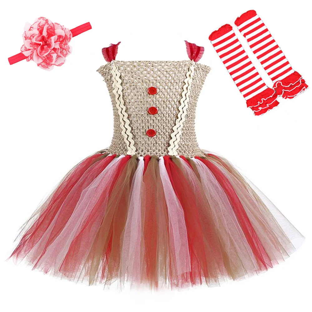 Girls Christmas Gingerbread Tutu Dress Outfit Tulle Kids Birthday Xmas Party Clothes Children Christmas Costume for Girls 1-14Y