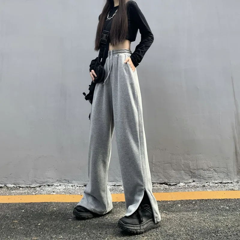 

Solid Drawstring Sweatpants Women Clothes Korean High Waist Straight Long Capris Loose Causal Trousers Fashion Wide Leg Pants