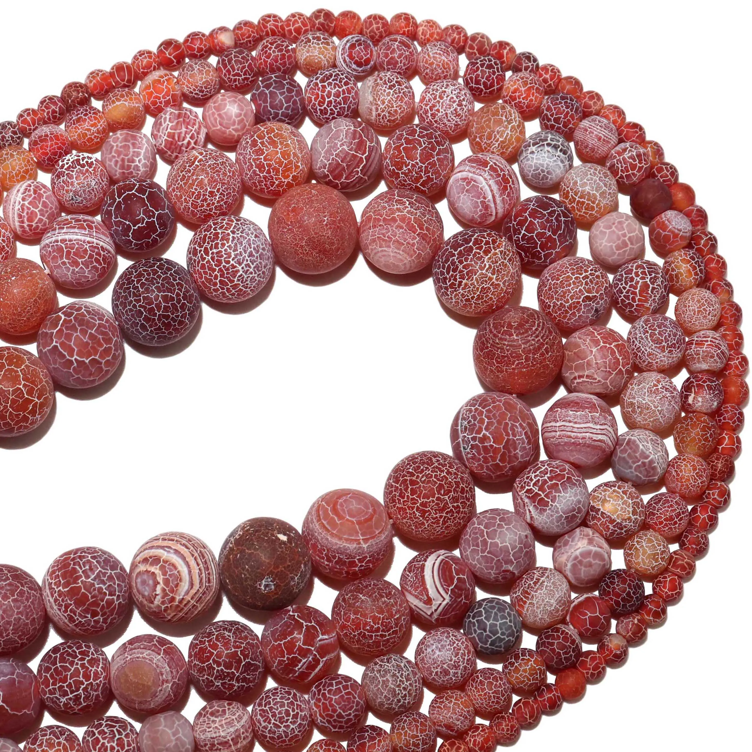 

Wholesale Natural Stone Frost Crab Red Agates Stone Round Beads 4 6 8 10 12 MM Pick Size For Jewelry Making Diy Bracelet
