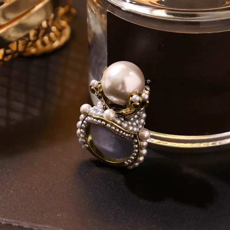 Женское большое кольцо с искусственным жемчугом эффектные модные ювелирные