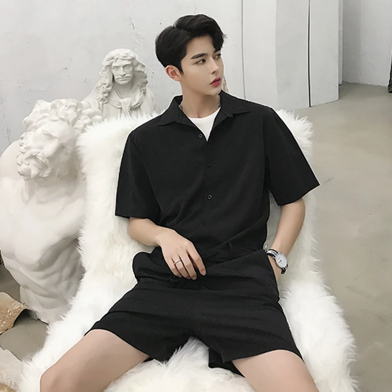 Suit top short sleeve hairdresser pants fashionable man handsome dark Korean work clothes loose one piece summer one piece