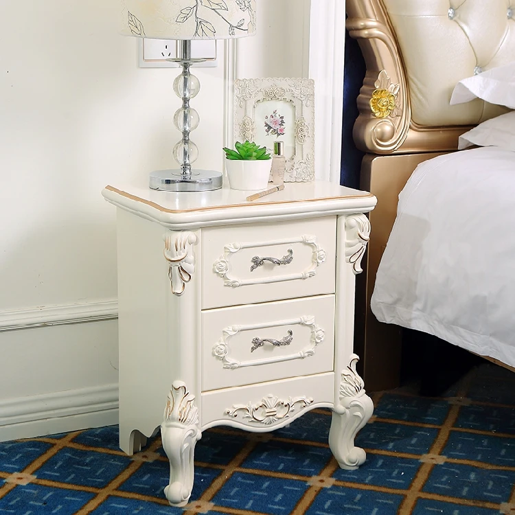 Простой европейский пасторальный белый прикроватный столик Деревянный шкафчик