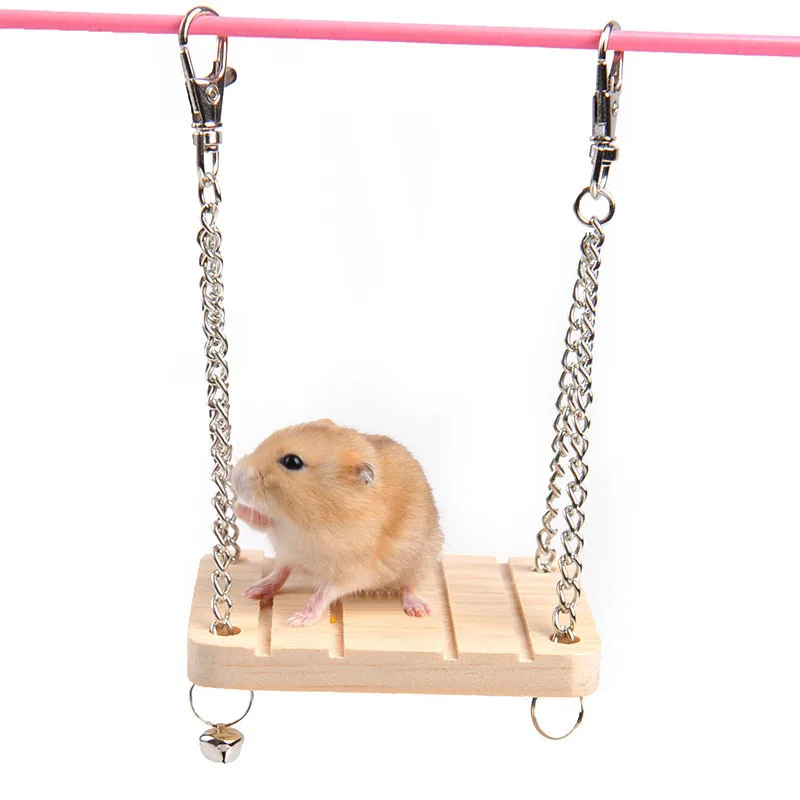 

Hamster Rabbit Mouse Chinchilla Wooden Hanging Pet Hammock Swing Toys With Bell Cage Accessories Rat Cat Small Pet Product