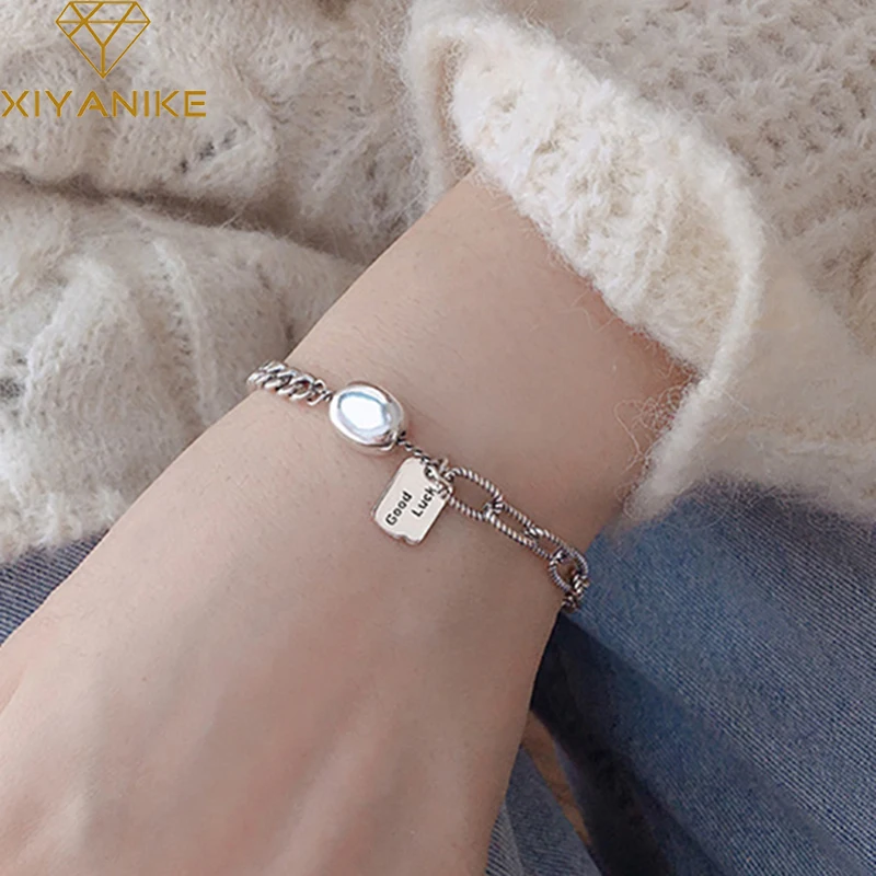 

XIYANIKESilver Color Thai Silver Bracelet for Women Couple Vintage Punk Design Lucky Letter Tag Party Jewelry Adjustabl