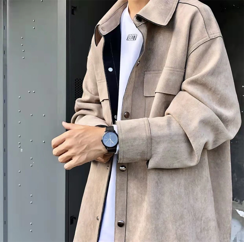 Куртка замшевая для мужчин и женщин повседневная однотонная Свободная куртка на