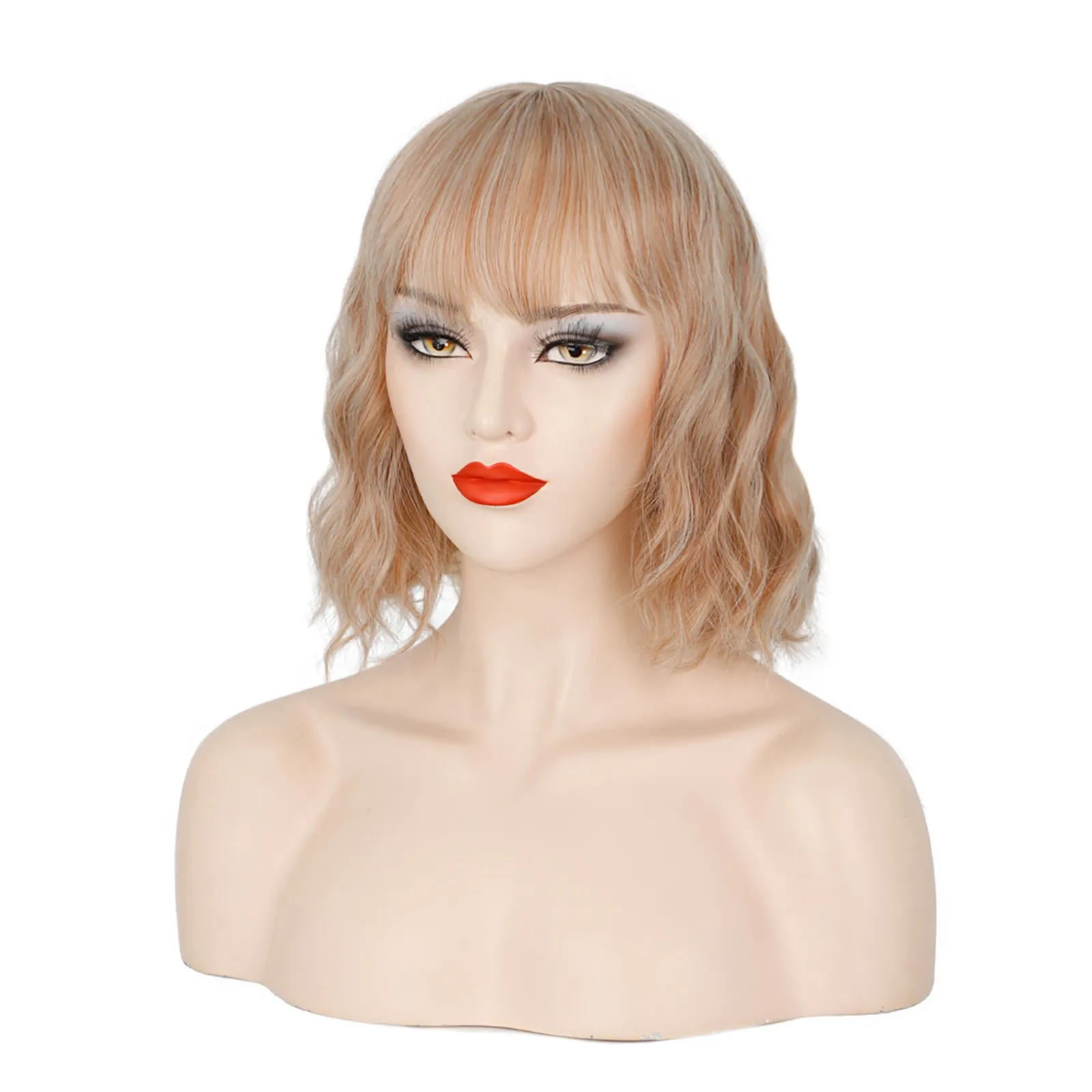 

Women Short Wavy Bob Wigs Hair With Bangs Synthetic Natural Curly Microroll Multicolor Sexy Anime Cosplay Fashion Dress Up