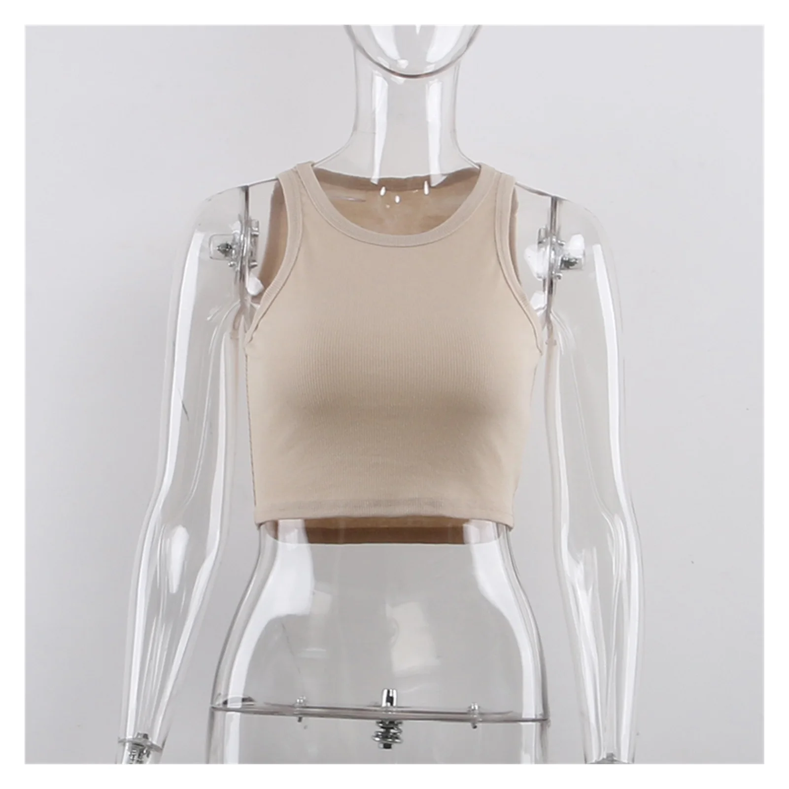 

2021NEW Forefair Ribbed Tank Tops Sexy Crop Vest Solid Harajuku Korean Female Off Shoulder Knitted Khaki White Summer Women Tops