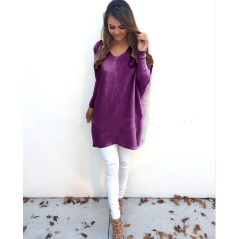 Модный свитер для женщин с v-образным вырезом длинным рукавом платье-туника