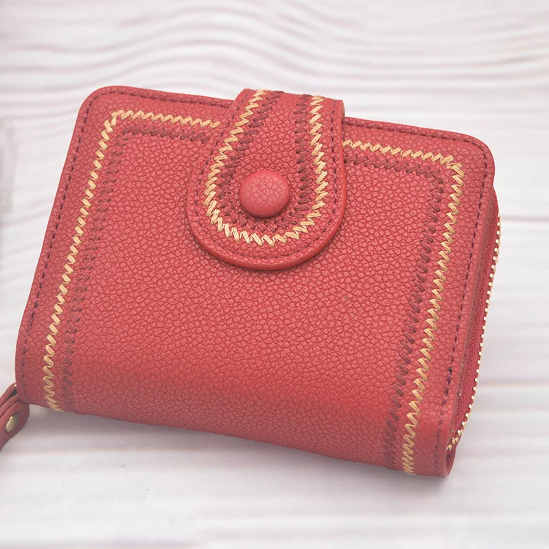 

Free shipping wallet ladies short embroidery bag 2020 new trend ladies card bag coin purse cute wallet short ladies wallet