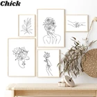 Настенный художественный Рисунок, рисунок для девочек, минималистичный Простой Модный плакат, женский цветочный лист, эскиз тела, черная белая Картина на холсте