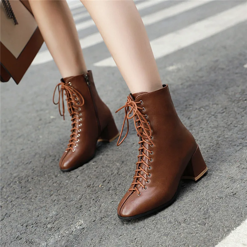 

MORAZORA 2020 hot sale women ankle boots cross tied zip autumn winter boots high heels dress party shoes woman big size 48