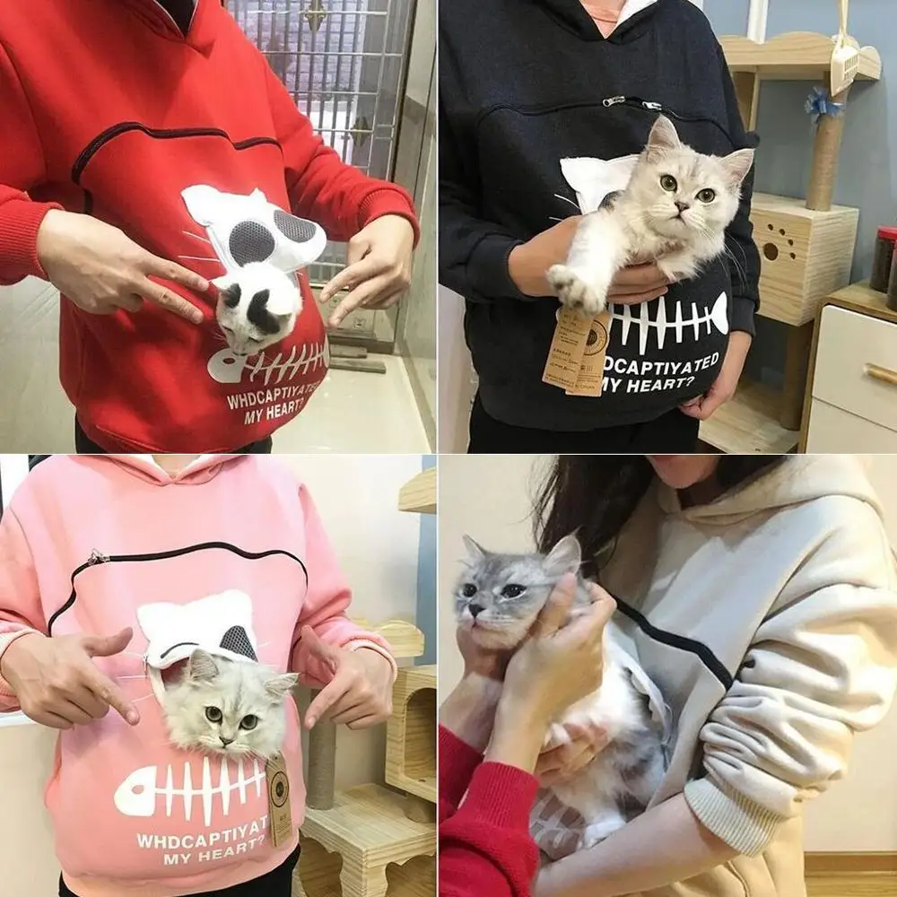 2019 winter women hooded sweatshirts Women’s Sweatshirt Animal Pouch Hood Tops Carry Cat Breathable Pullover Blouse | Женская одежда