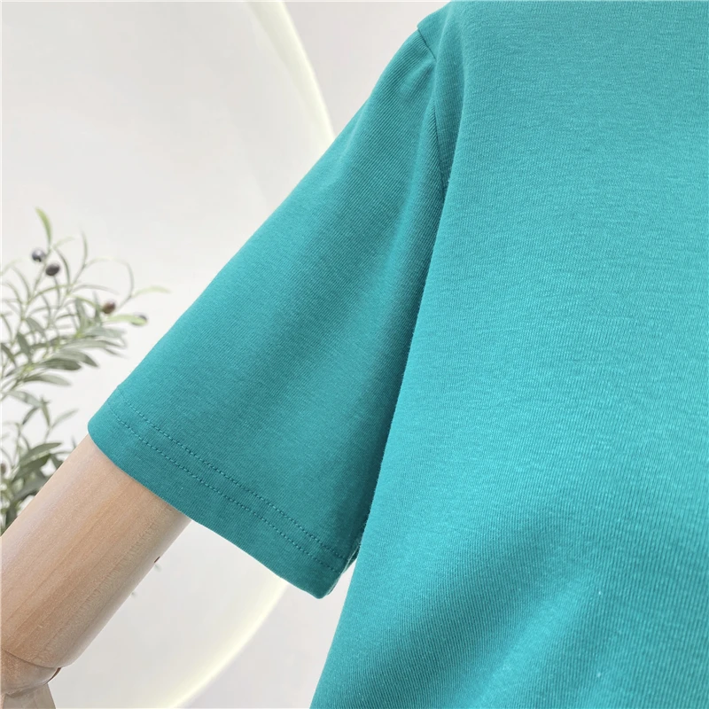 

Summer Short Heart Embroidery Crop Tee Top Women 2021 Good Quality Chic Solid Cozy Casual Basic T Shirt Young Lady