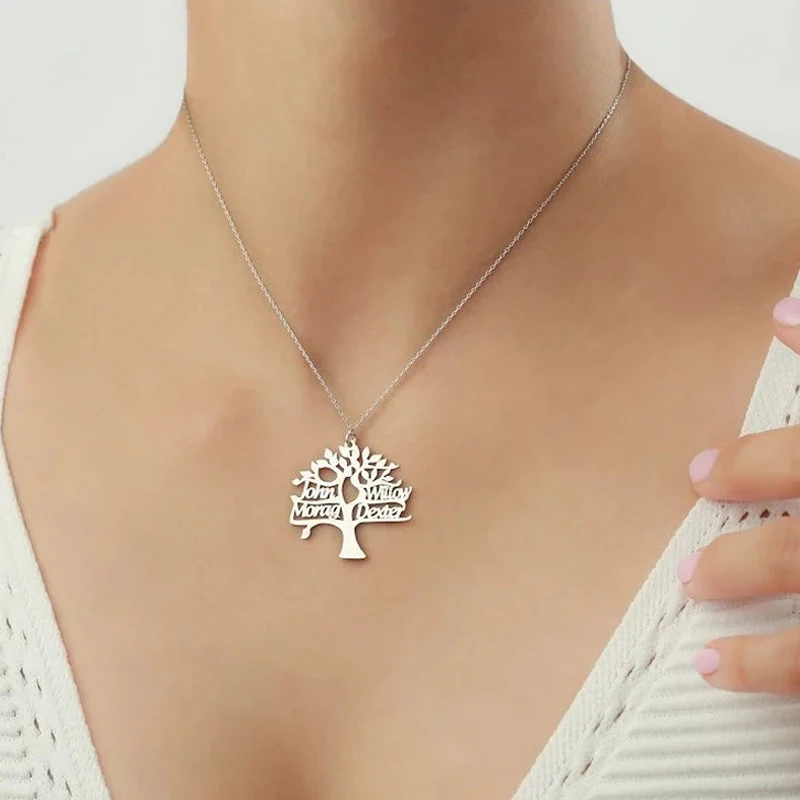 

Ожерелье «Древо жизни» из нержавеющей стали с именем на заказ ожерелье с именем 1-6 именами членов семьи ожерелье сувенир ожерелье подарок н...