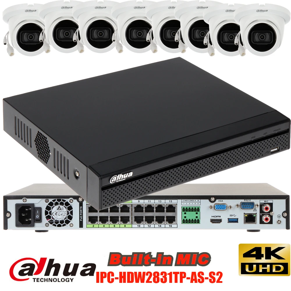 Mutil Language dahua 4k H.265 16CH poe NVR5216 16p 4ks2 camera kit с 16ch 4K POE водонепроницаемая купольная IP