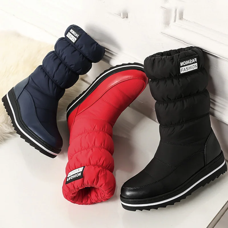 Большие размеры женские зимние сапоги обувь на платформе до середины икры теплые