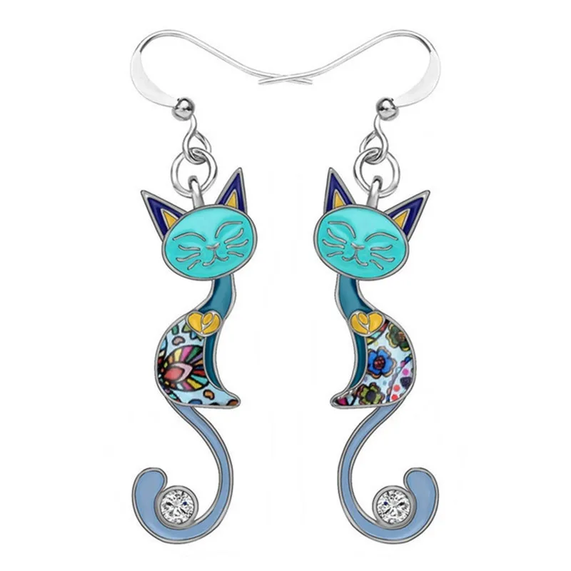 

Charmsmic Vivid Enamel Kitty Cat Dangle Earrings For Women Rhinestone Ear Jewelry Unique Design High Quality Drop Earrings
