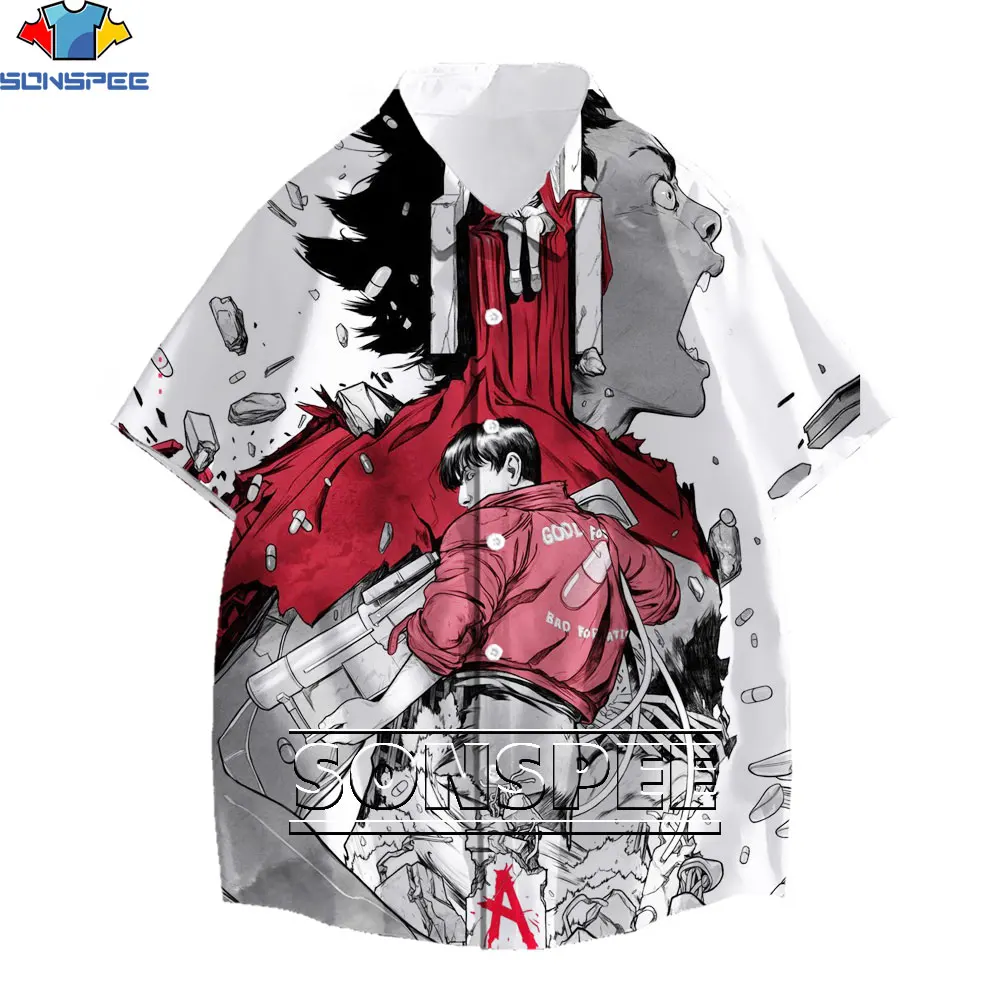 SONSPEE Japan Anime Akira Racing 3D Pattern Printing Short-sleeved Fashion Casual Men's Shirt Loose Top Hawaiian Seaside Men's
