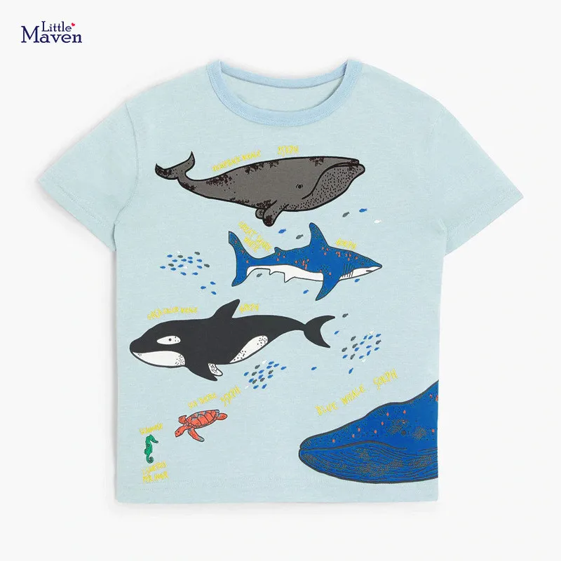 

Kids Clothing 2-8 Y Baby Boys Cotton T-shirts 2021 Summer New Toddler Casual Print Tops Shark Print Cartoon T Shirts For Boys