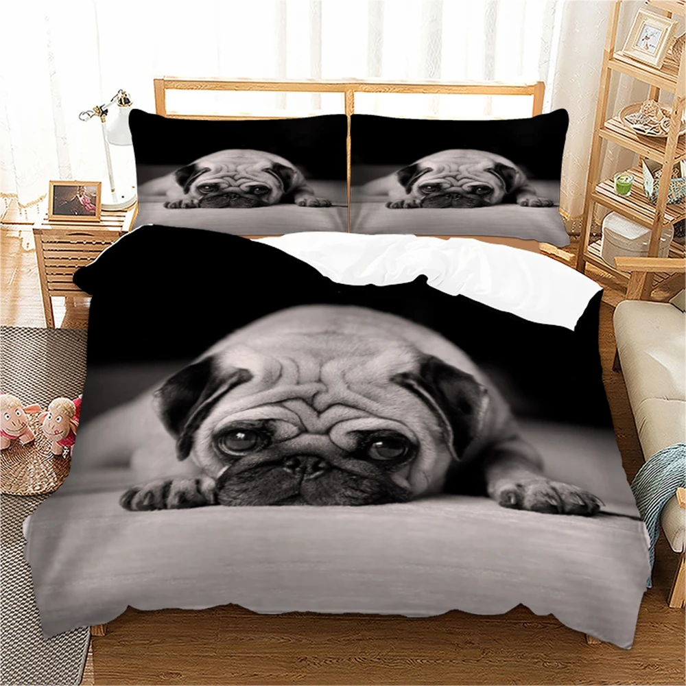 

3D Pug Dog Bedding Set Cute Animal Duvet Cover Twin queen king size Quilt Cover 3-Piece Bedclothes 3pcs dropshipping