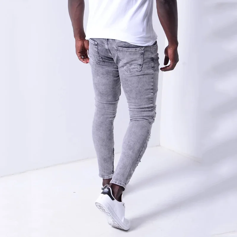 

2020 Men's Jeans Jeans Men's Distressed Stretch Ripped Jeans Men Hip Hop Slim Fit Denim Jeans Cotton Pants Zipper Jeans