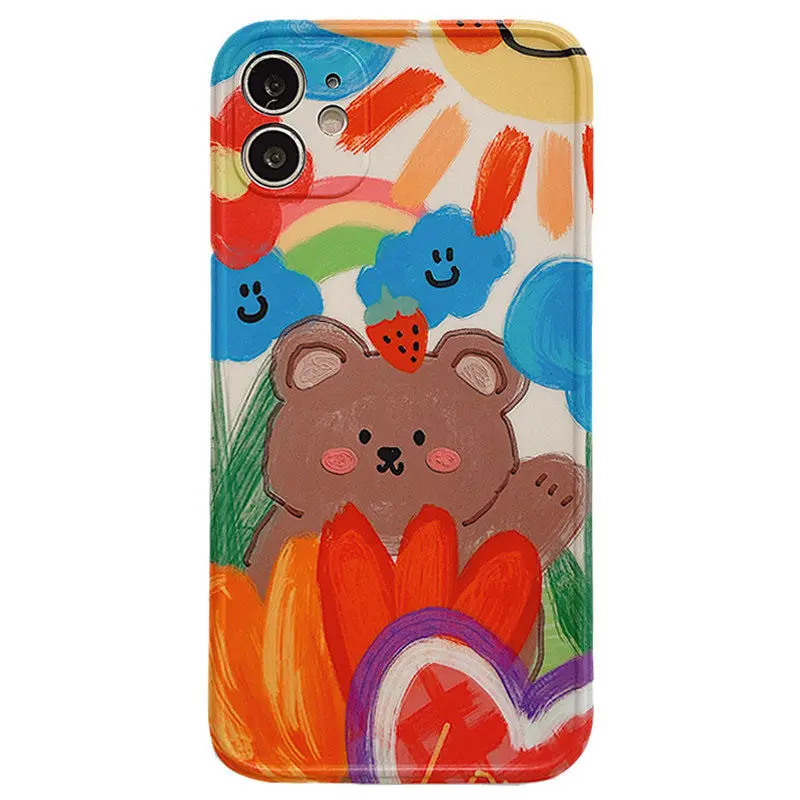

Cute Cartoon Doodle Soft Silicone Mobile Phone Case for Iphone 7 8 X 11 12 Pro Max Fashion Phone Case Bear Pattern Cover