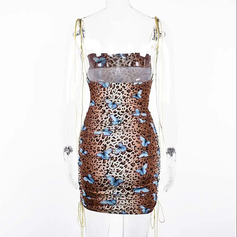 

2020 Summer Short Party Dress Women Ladies Strapless Leopard Dress Mini High Waist Tight Dress Female Backless Dress For Women