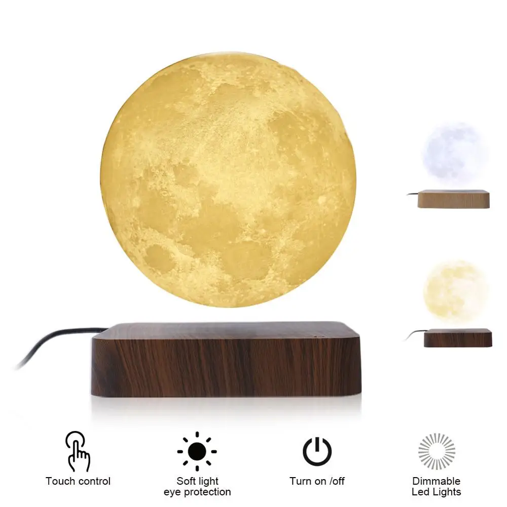 

Magnetic Suspension LED Moon Night Light Creative 3D Floating Spinning in Air Freely with Luxury Wooden Base Printing 3 Color