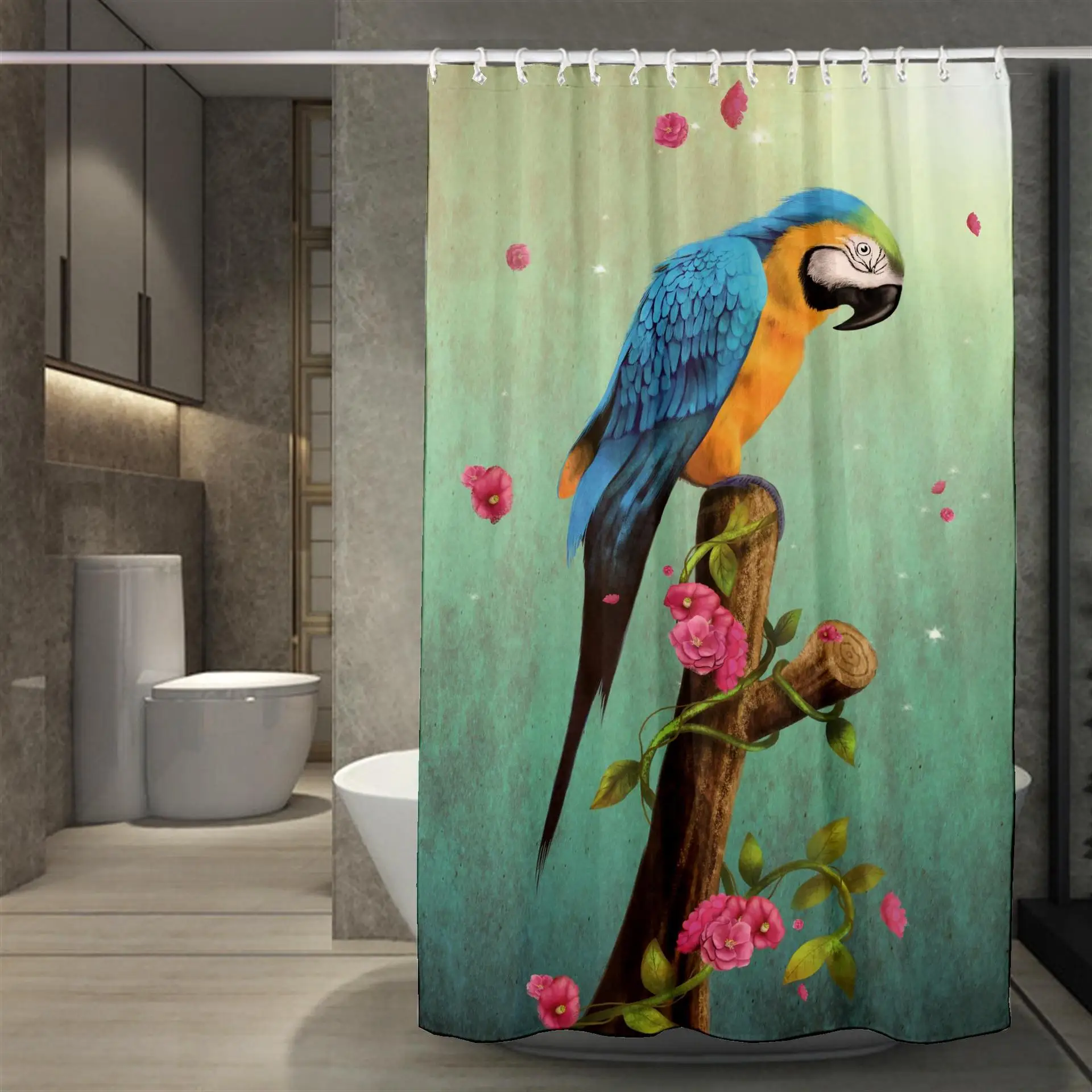 Современные занавески для душа водонепроницаемая ткань птица рыба растения