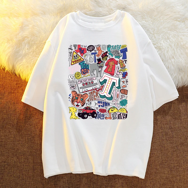 

Summer New Short Sleeve Women T-shirts Round Neck Large Size Female Tops Creative Cartoon Print Cotton Harajuku Loose Tee Shirts