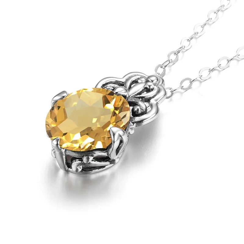 100% Подвеска из настоящего серебра 925 пробы Классический овальный цитрин