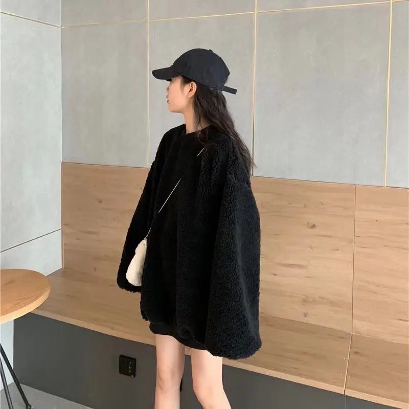 

Women Soft Warm Sweatshirt Female Outdoor Winter Fleece Hoodies Laies Solid Fashion Loose Long Thick Korean Pullover E212