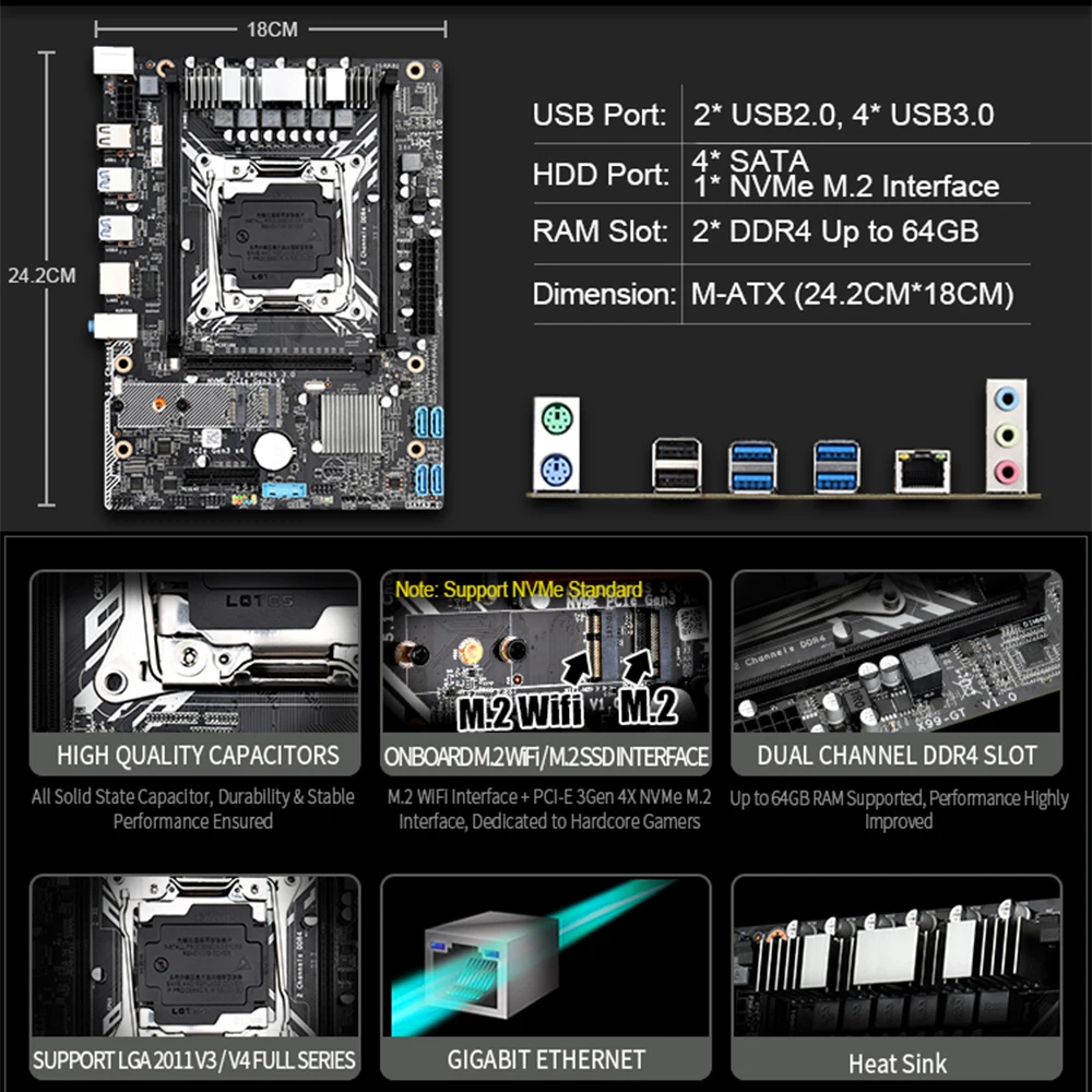 Комплект из материнской платы JINGSHA X99 GT LGA 2011-V3 Intel Xeon E5 2640 V3 DDR4 8 Гб 2133 МГц |