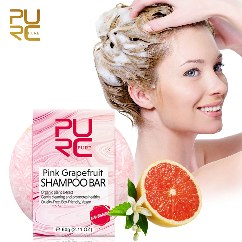 

PURC Pink Grapefruit Shampoo Bar for Refreshing Hair Gentle Deep-cleaning to Healthy Shine and Volume Hair Care Shampoo Soap 60g