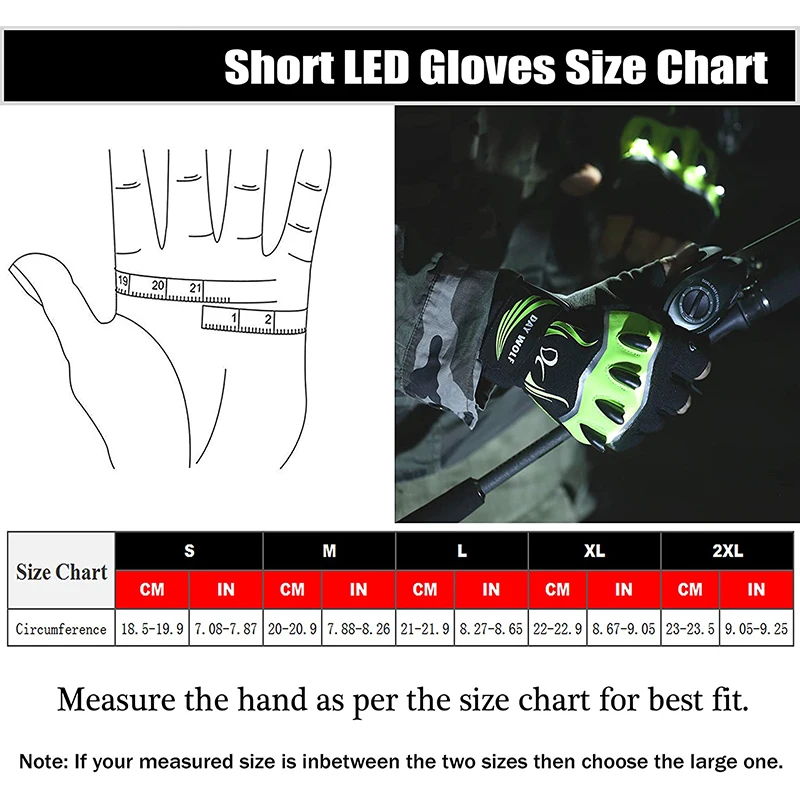 LED outdoor flashlight luminous fishing gloves lighting short finger with light gloves night fishing night running LED gloves enlarge