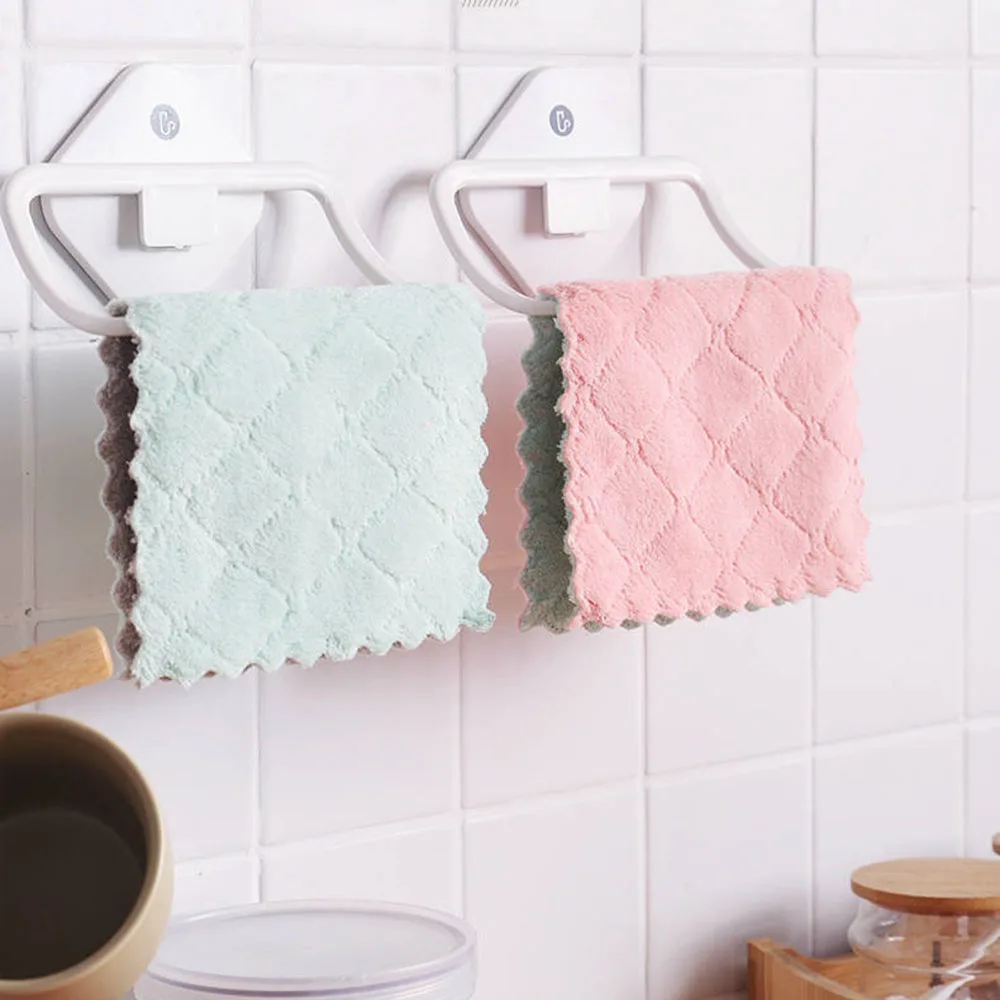 

5Pcs Non-oil Lazy Rag Kitchen Dish Towel Absorbent Clean Double-sided Thick Coral Fleece Household Cleaning Cloth 25x25cm