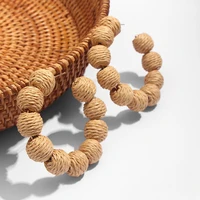 just feel 2021 boho handmade round rattan weave big hoop earrings for women natural wooden bamboo straw weave vine jewelry gift