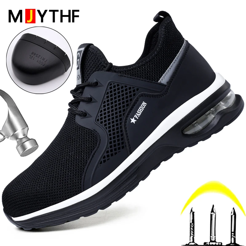 

Нескользящая Рабочая защитная обувь MJYTHF, мужские кроссовки со стальным носком и воздушной подушкой, удобные мужские рабочие кроссовки