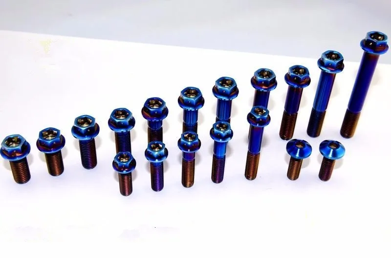M10 и M8 мотоциклетный дисковый тормоз Ti Болт титановые болты DIY сгоревший синий цвет шестигранные винты с фланцевой головкой Ti Упаковка застежек 6