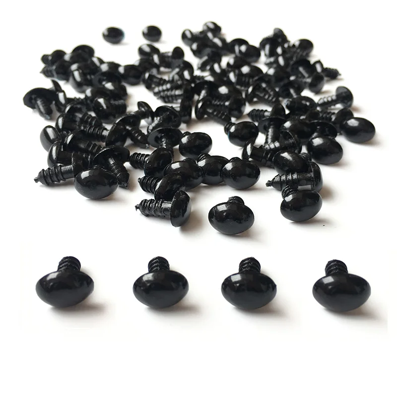 

100pcs/bag Craft DIY Black Oval Ellipse Oblong Doll Safety Nose Eyes for Teddy Bear Stuffed Toys Snap Animal with Plug Washers