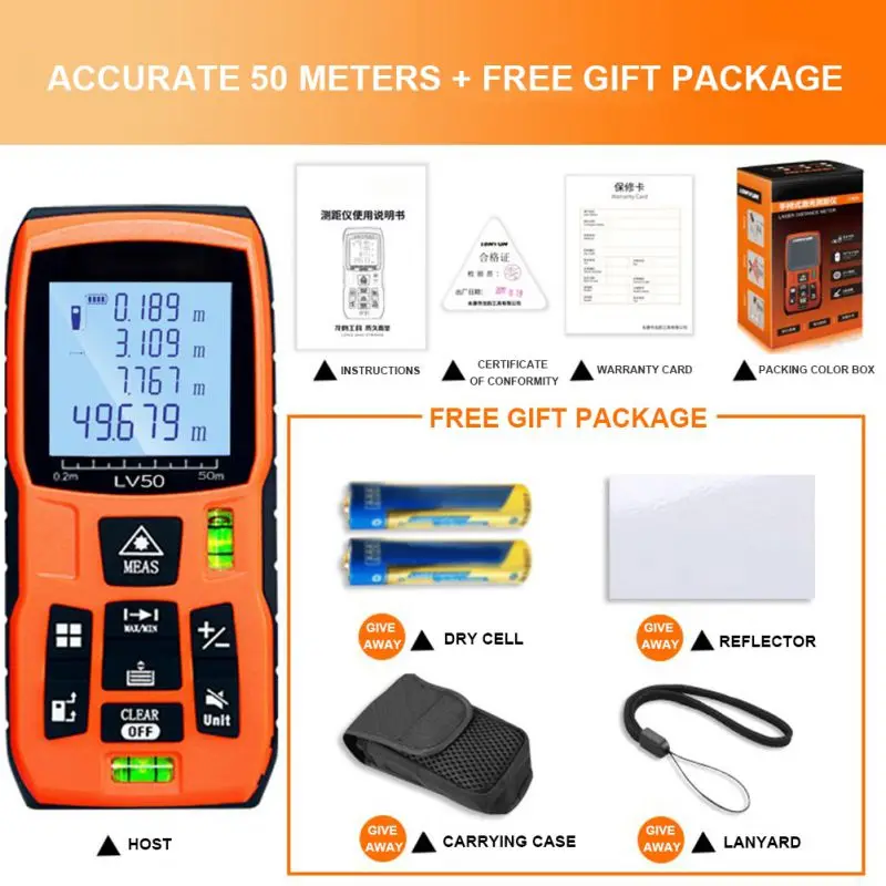 

1 Laser Infrared Rangefinder High Precision Handheld Laser Rangefinder Distance Measuring Instrument 50m 120m Without Battery