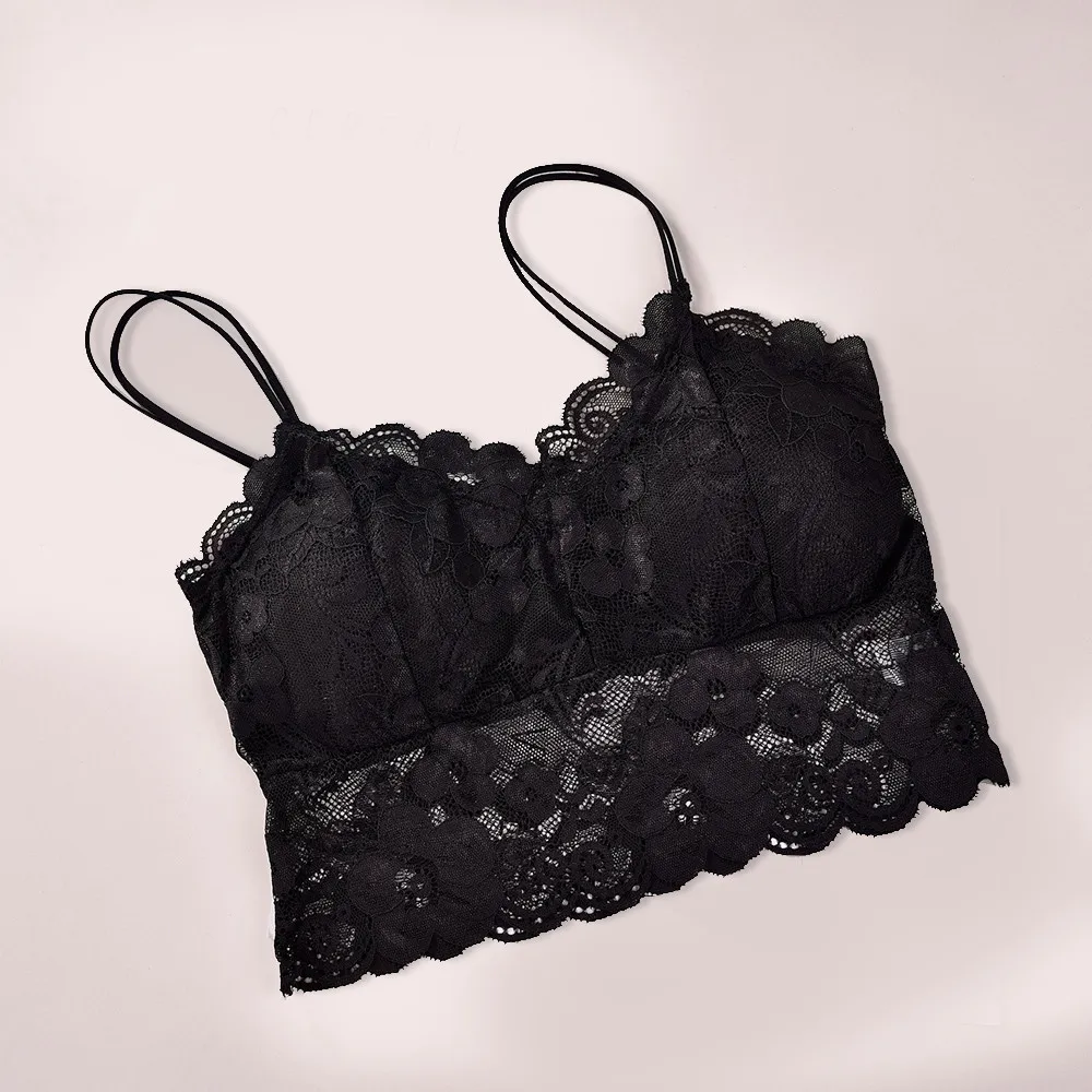 Женский укороченный бюстгальтер на бретельках белый кружевной топ дышащее