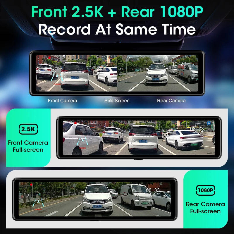 $68.64 Jansite 2.5K Car DVR Touch Screen Dashcam Mirror Super Night Vision Time-lapse Video G-sensor Recorder 2560x1440P Rear camera